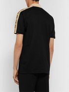 GUCCI - Logo-Jacquard Webbing-Trimmed Stretch-Cotton Piqué Polo Shirt - Black