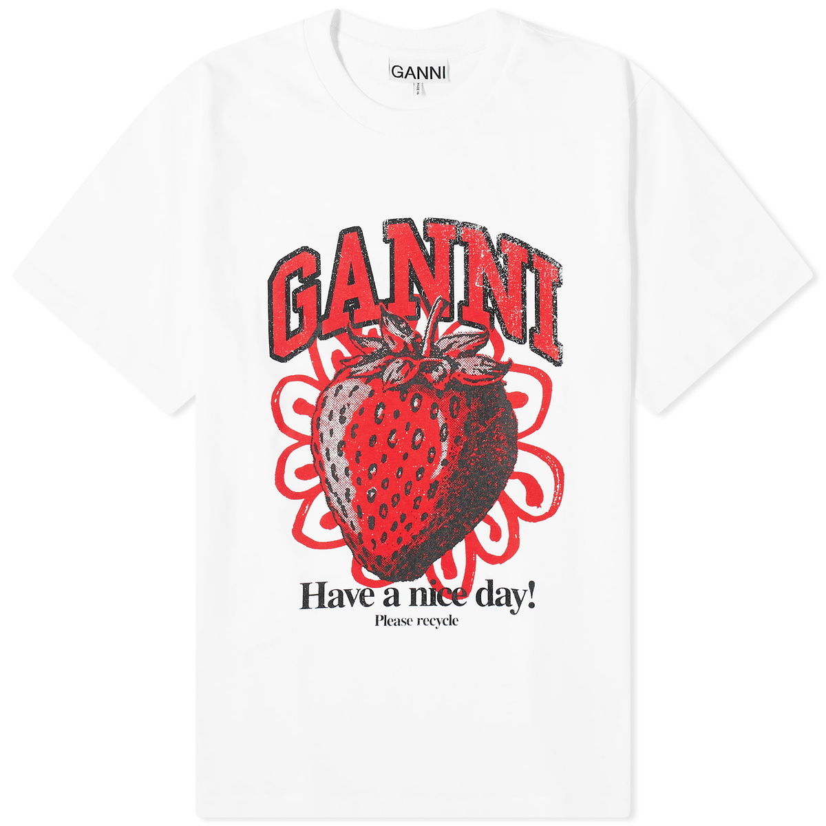 GANNI Women's Strawberry Relaxed T-Shirt in White GANNI