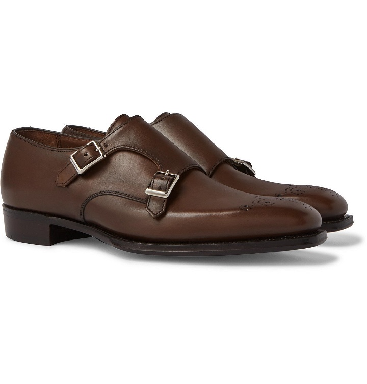 Photo: Kingsman - George Cleverley Perforated Leather Monk-Strap Shoes - Brown
