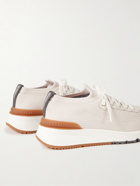BRUNELLO CUCINELLI - Leather-Trimmed Stretch-Knit Sneakers - White