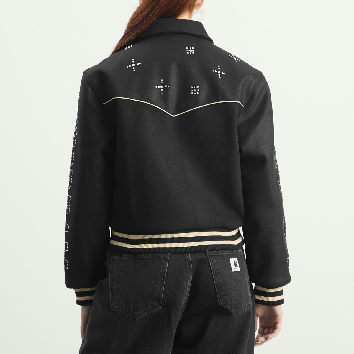 ICECREAM Women's Western Crystal Varsity Jacket in Black