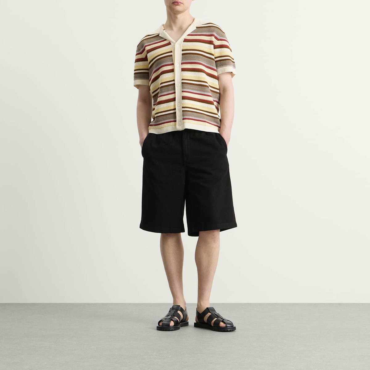 NN07 Men's Lars Stripe Polo Cardigan in Ivory