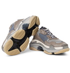 Balenciaga - Triple S Mesh, Nubuck and Leather Sneakers - Men - Gray