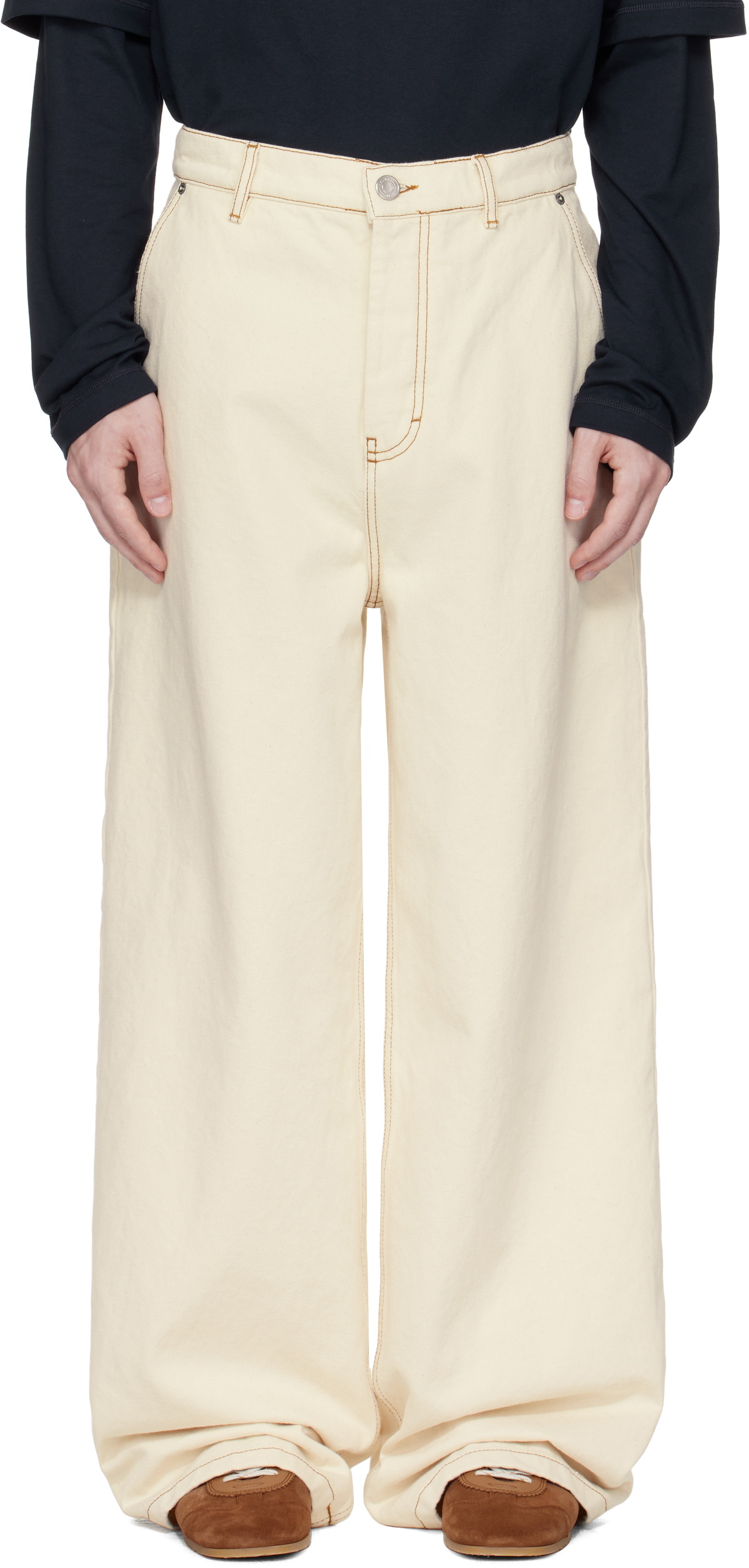パンツ AMI PARIS BEIGE VISCOSE BLEND WIDE-LEG PANT AMI PARIS - CREAM VANILLA WIDE FIT TROUSERS – LE LABO STORE
