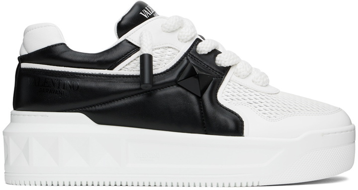 Photo: Valentino Garavani White & Black Low-Top One Stud XL Sneakers