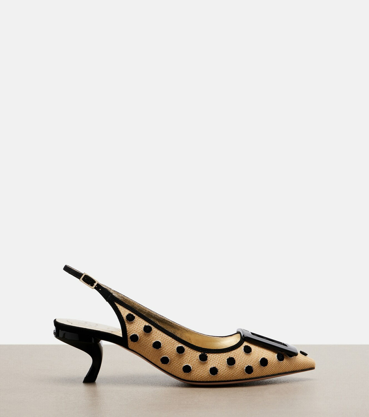 Roger Vivier Virgule polka-dot canvas slingback pumps