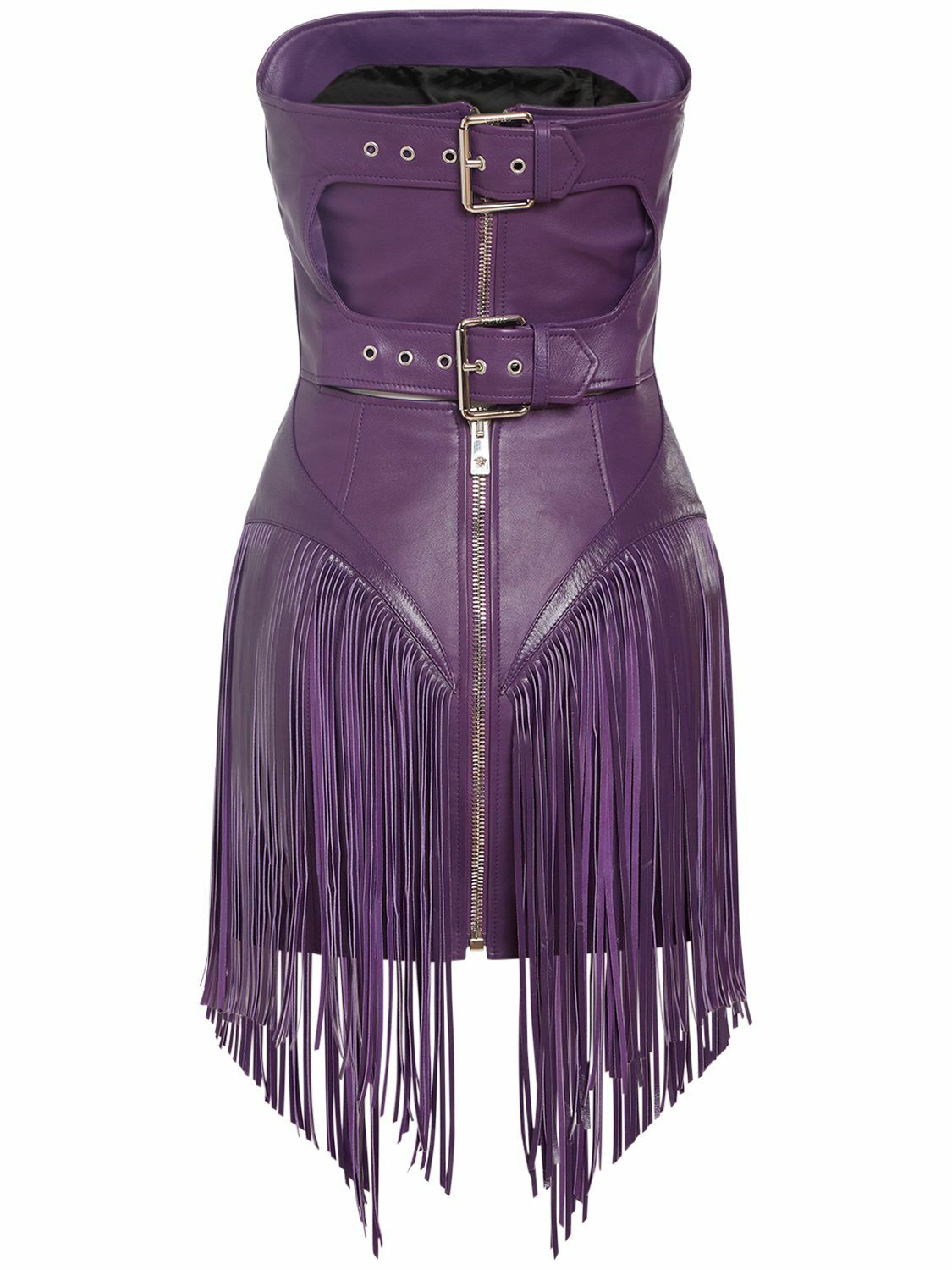 VERSACE - Leather Fringed Mini Dress
