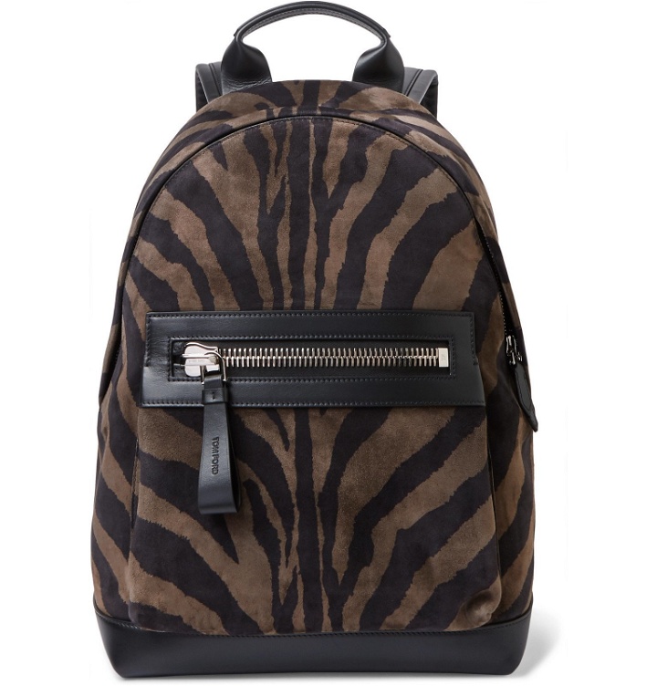 Photo: TOM FORD - Buckley Leather-Trimmed Zebra-Print Suede Backpack - Black