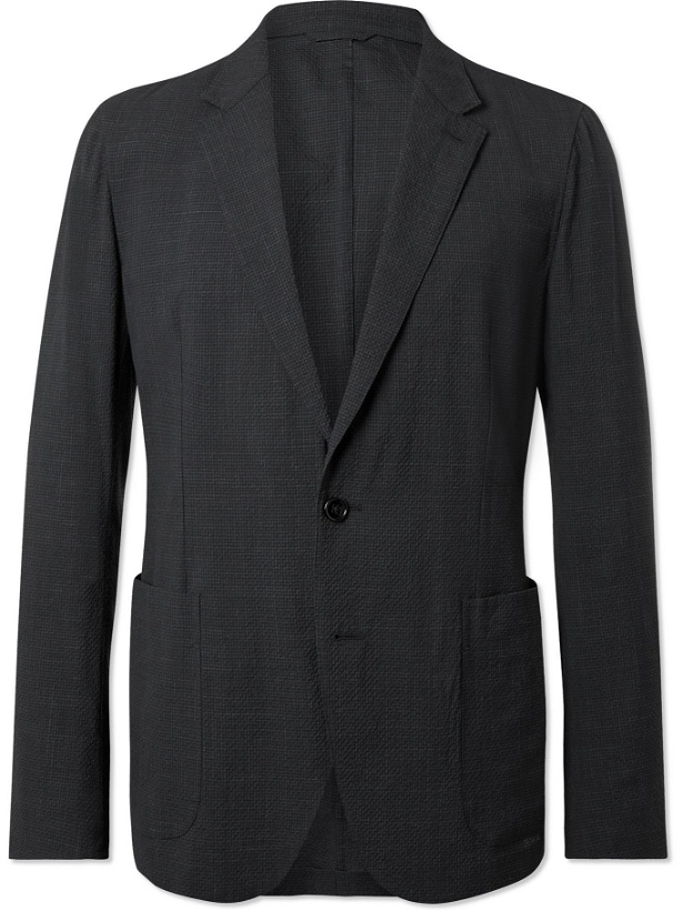 Photo: ERMENEGILDO ZEGNA - Slim-Fit Unstructured Micro-Checked Wool-Blend Seersucker Suit Jacket - Gray - IT 46