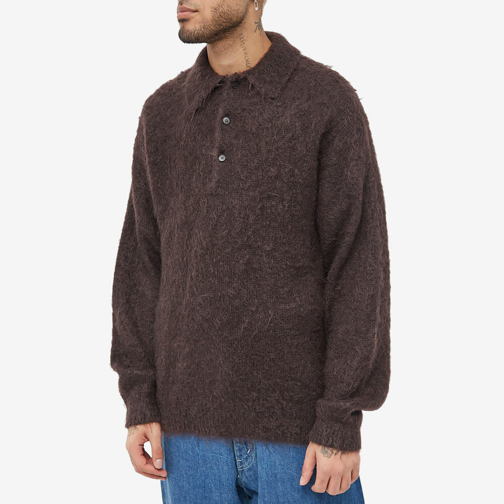 Auralee Men's Long Sleeve Brushed Mohair Polo Shirt in Dark Brown Auralee