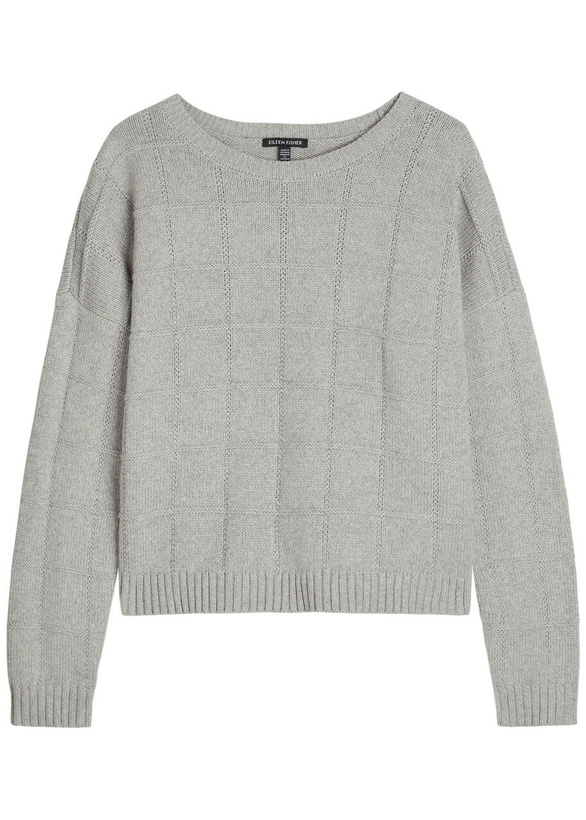 Photo: Eileen Fisher Check Cotton and Cashmere-blend Jumper Light Grey