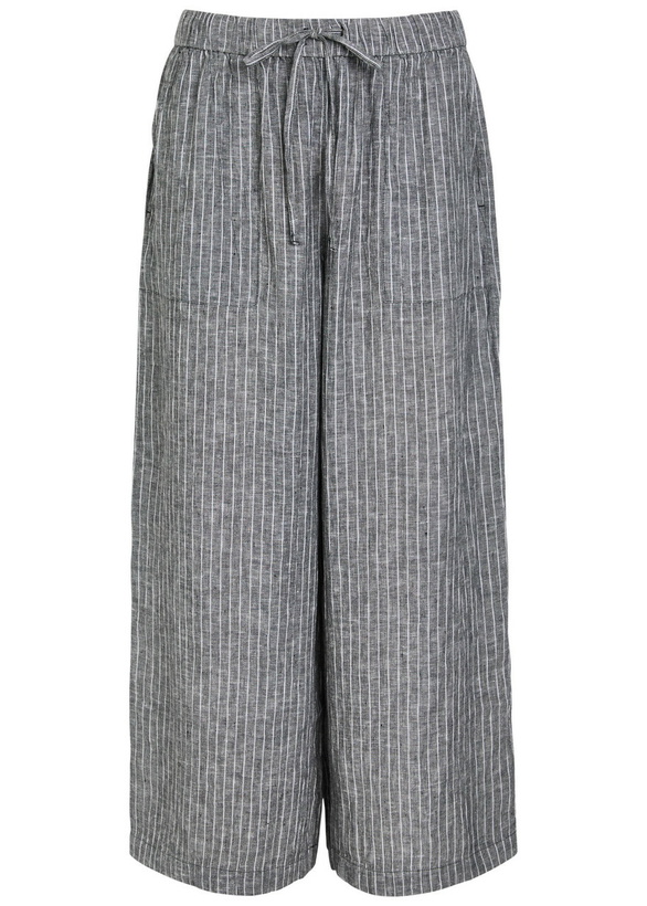 Photo: Eileen Fisher Pinstriped Cropped Linen Trousers Black And White