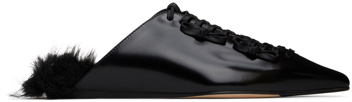 Photo: Simone Rocha Black Pointed-Toe Faux-Fur Slippers