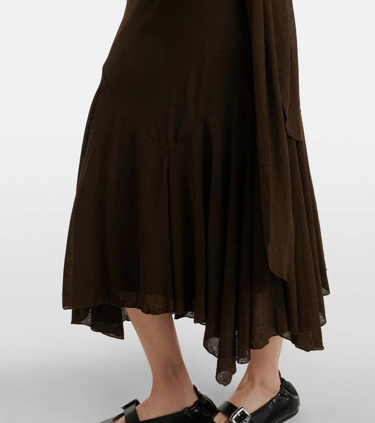 Ganni Asymmetric draped mesh midi dress