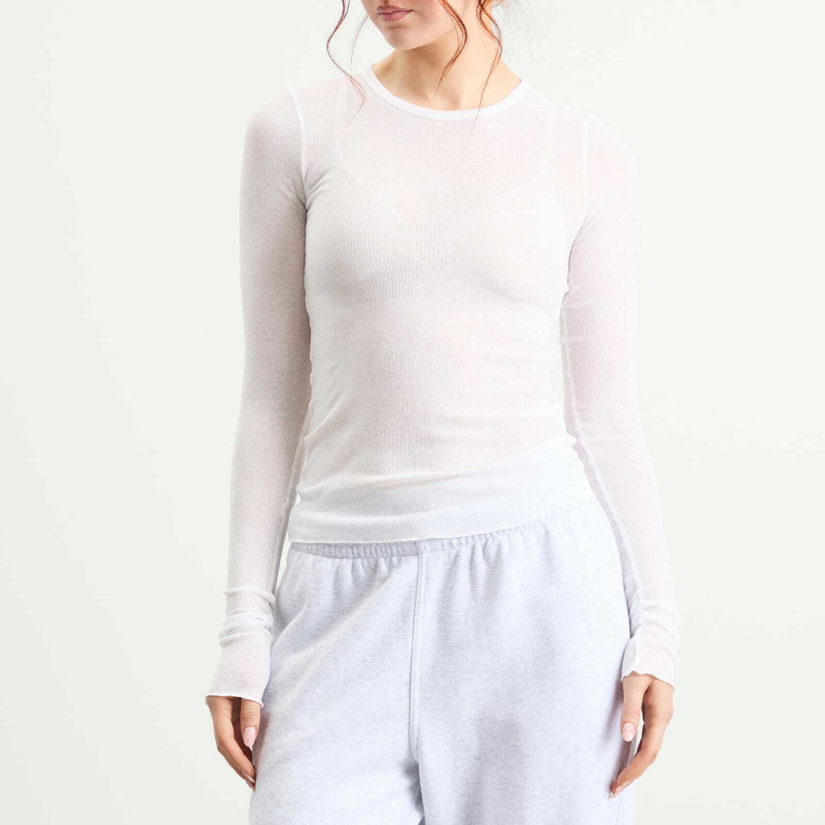 SKIMS Women's Sheer Cotton Long Sleeve T-Shirt in Snow