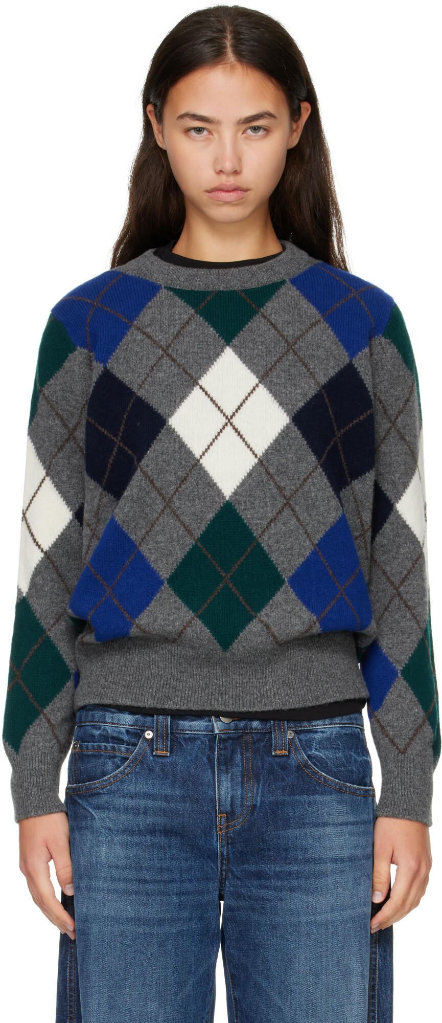 &Daughter Gray Ava Argyle Crewneck Sweater