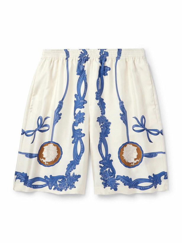 Photo: Versace - Straight-Leg Printed Silk-Twill Shorts - Neutrals