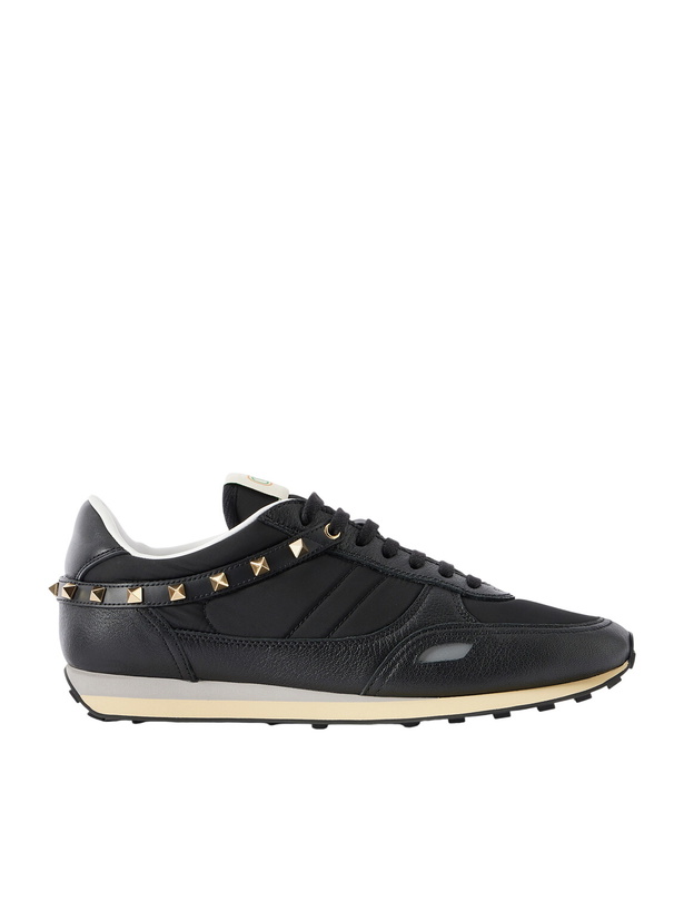 Photo: Valentino Garavani - Stud Up Embellished Leather-Trimmed Sneakers - Black