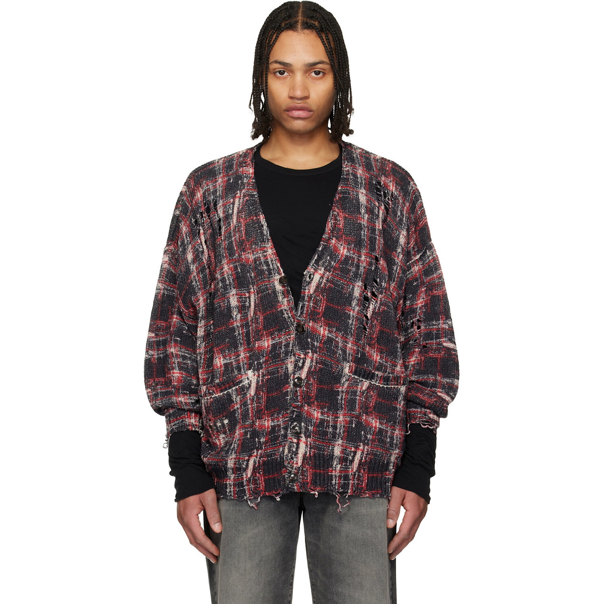 R13 Black & Red Printed Oversized Cardigan