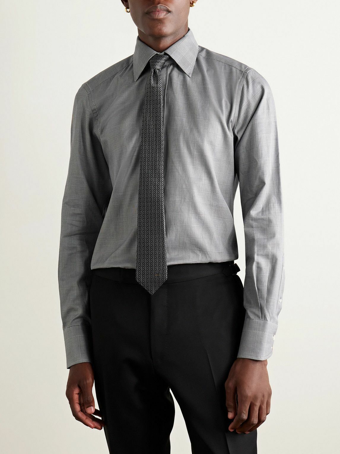 TOM FORD - Prince of Wales Checked Cotton-Poplin Shirt - Gray