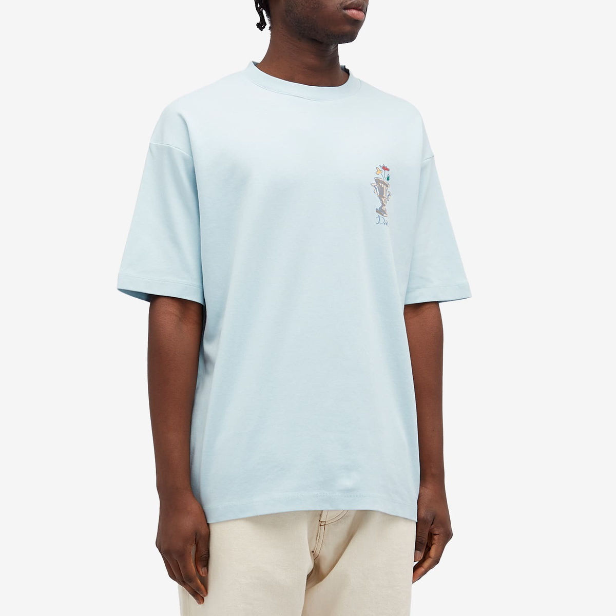 Drôle de Monsieur Men's Vase Logo T-Shirt in Light Blue