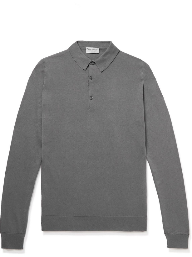 Photo: John Smedley - Bradwell Slim-Fit Sea Island Cotton Polo Shirt - Gray