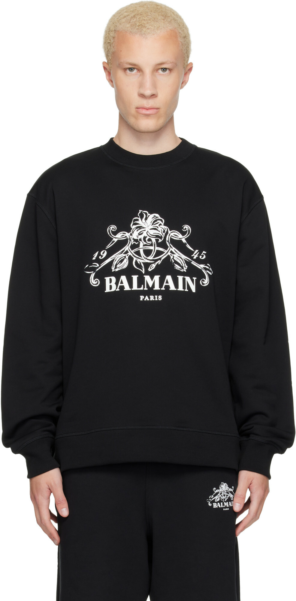 BALMAIN Black Printed 'Balmain Vine' Sweatshirt
