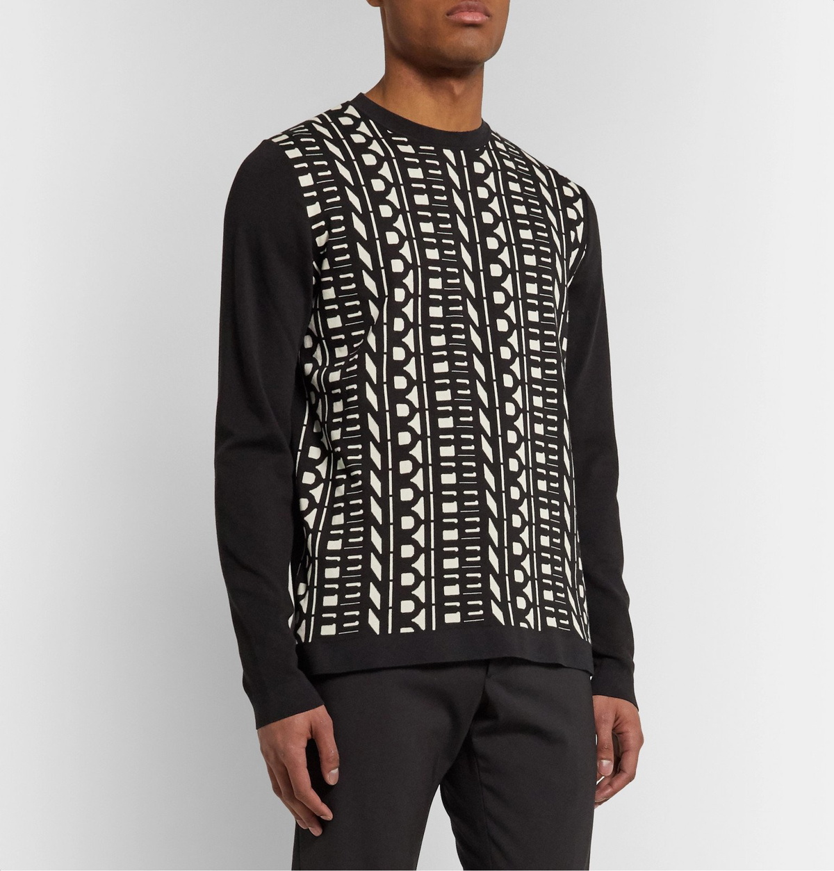 Fendi - Slim-Fit Logo-Jacquard Cotton Sweater - Black Fendi