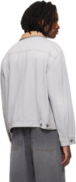 Solid Homme Gray Leather Collared Denim Trucker Jacket