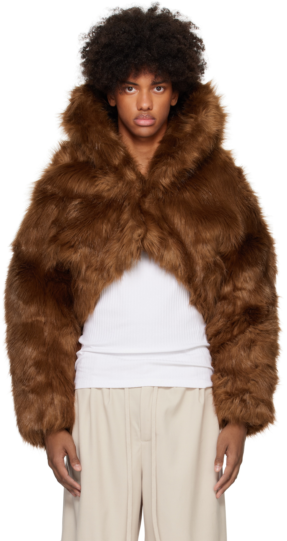 Entire Studios Brown Vicinity Crop Faux-Fur Jacket Entire