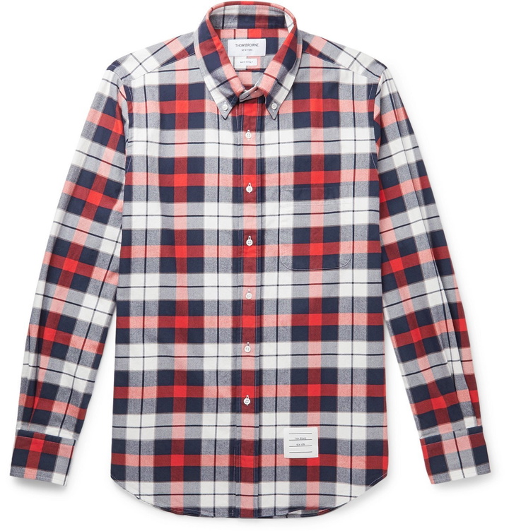 Photo: Thom Browne - Button-Down Collar Checked Cotton-Flannel Shirt - Red