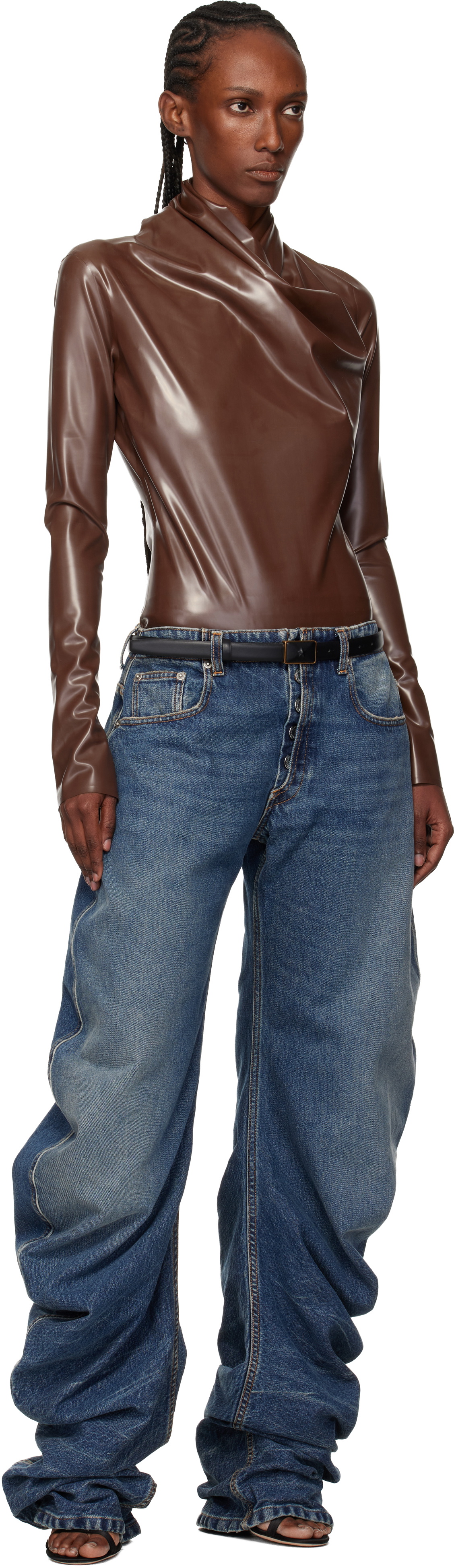 Mugler Black Smooth Leather Belt