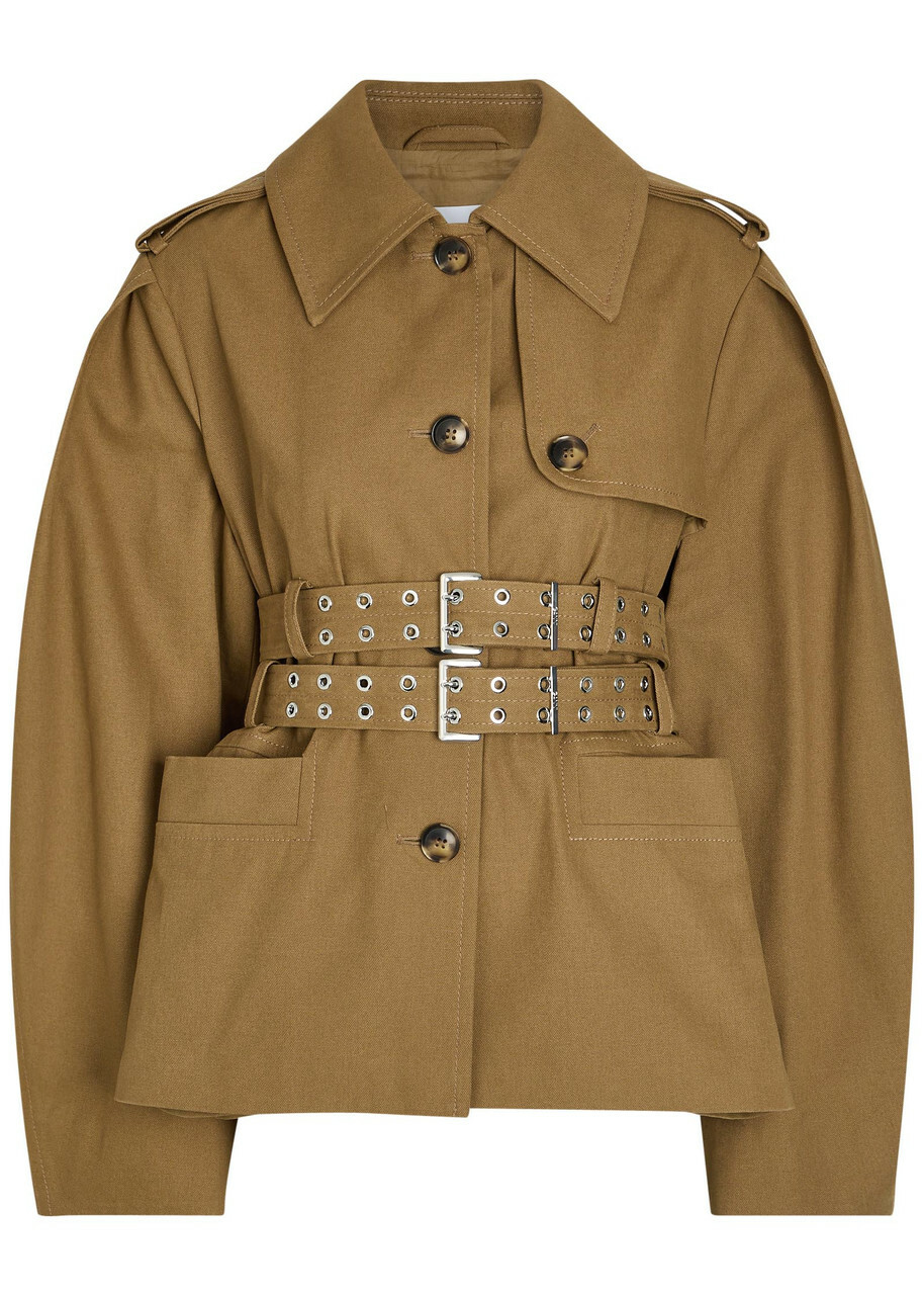 Ganni Belted Canvas Trench Jacket Light Brown