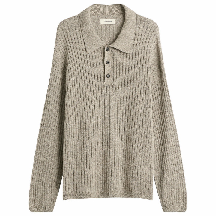 Photo: mfpen Men's Grain Digit Polo Knit in Oatmeal