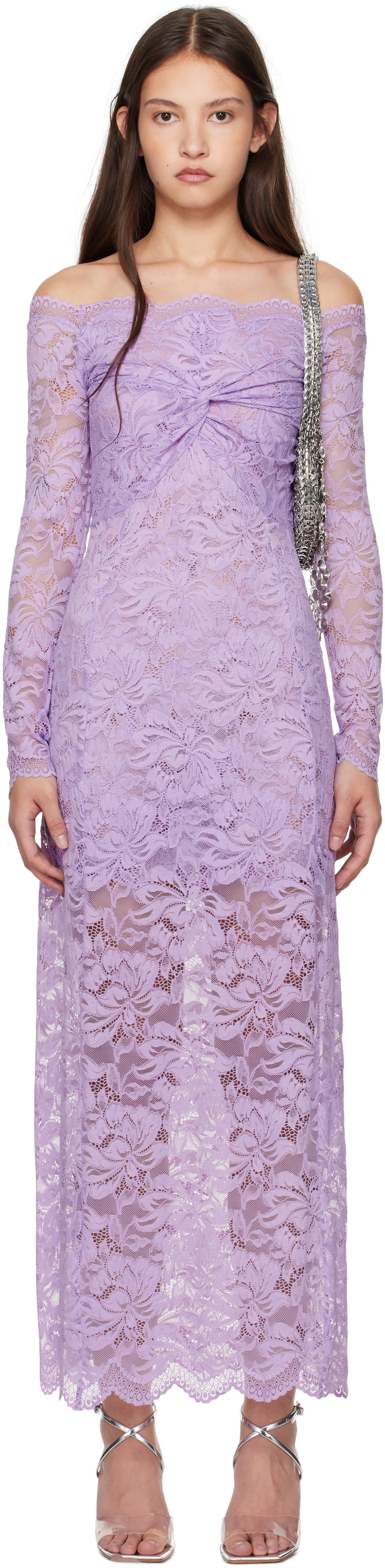chinese dress ladies Long Lace A-Line Prom Dress with Ruffles Lilac / 8