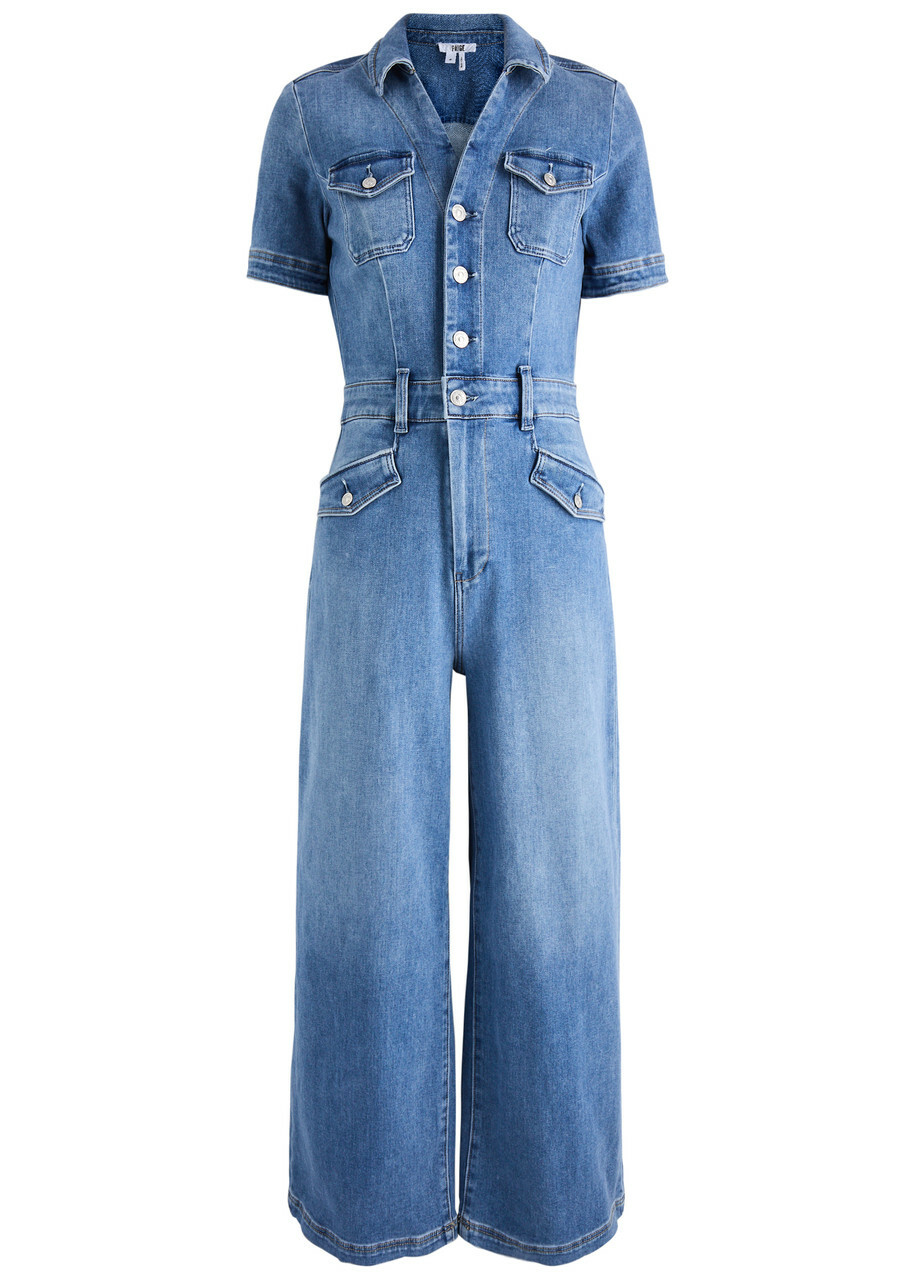 Paige Harper Ankle Stretch-denim Jumpsuit Blue