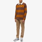 Foret Men's Match Block Stripe Rugby Shirt in Deep Brown/Brown
