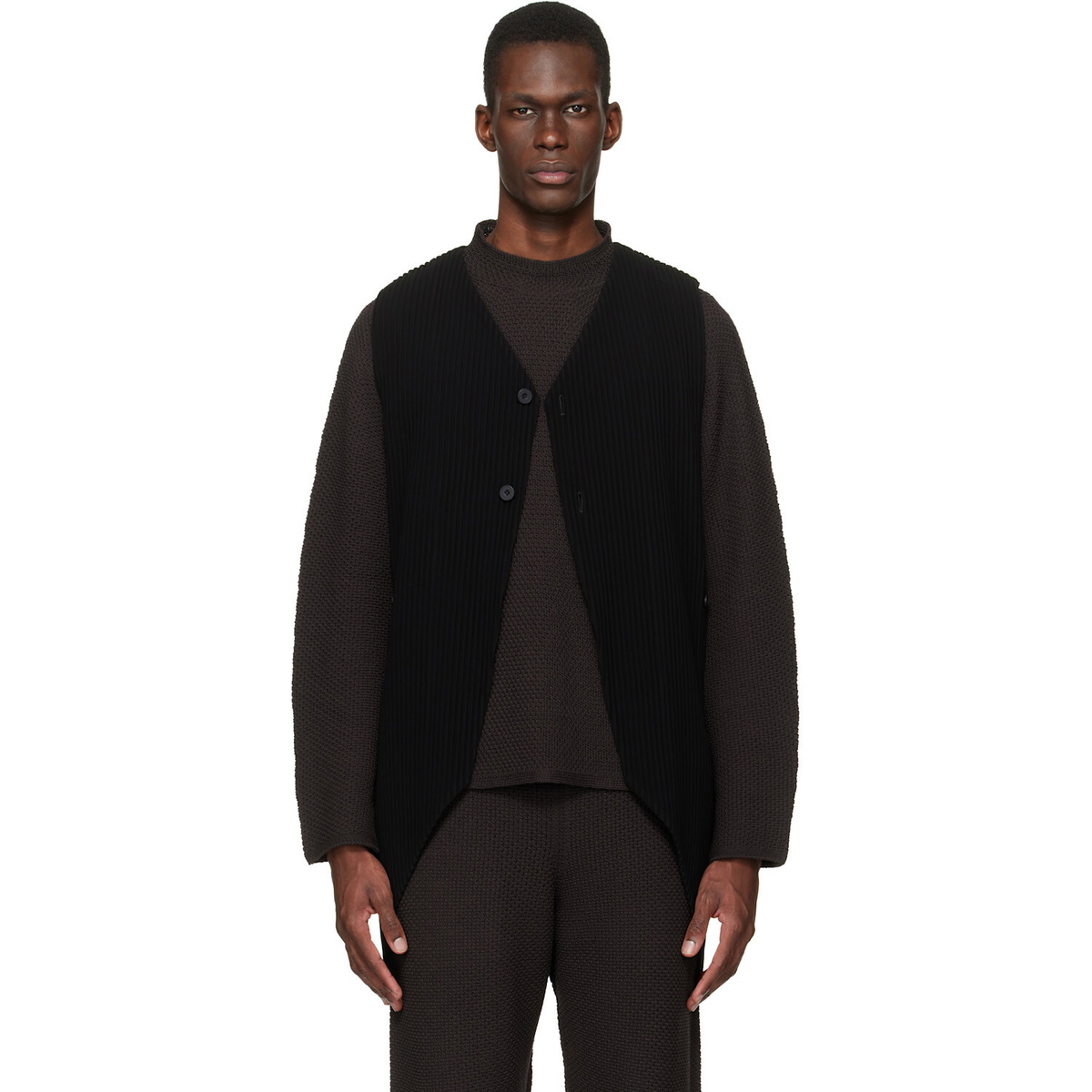 HOMME PLISSÉ ISSEY MIYAKE Black Tuxedo Pleats Vest