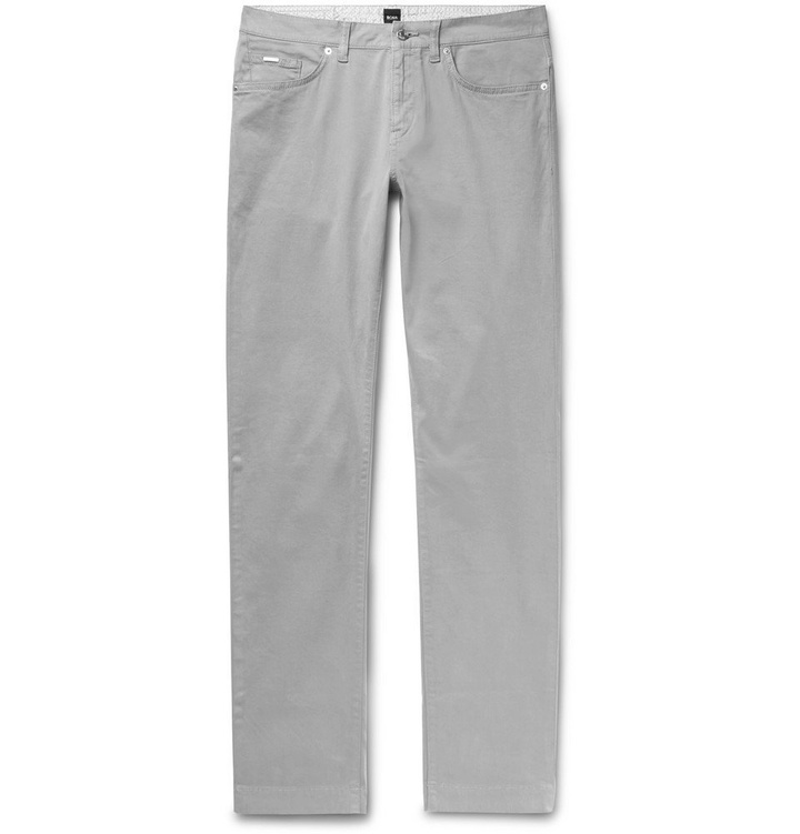 Photo: Hugo Boss - Light-Grey Slim-Fit Stretch-Cotton Trousers - Light gray