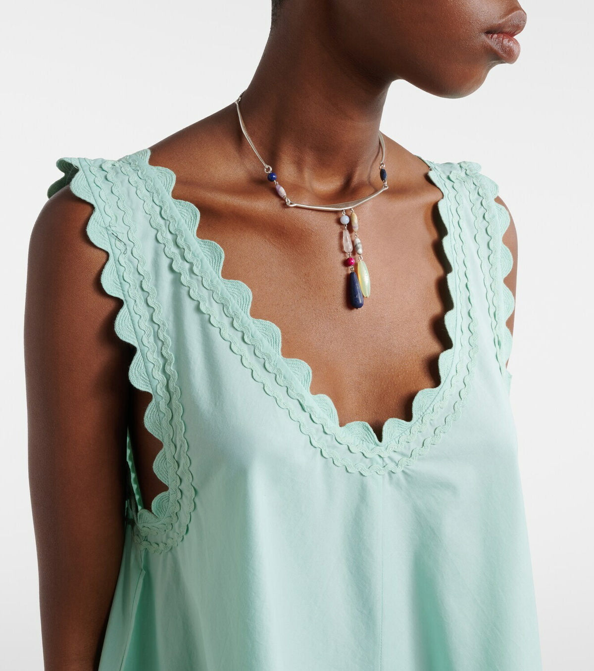 Juliet Dunn Embroidered scalloped cotton poplin minidress