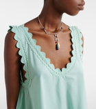 Juliet Dunn Embroidered scalloped cotton poplin minidress