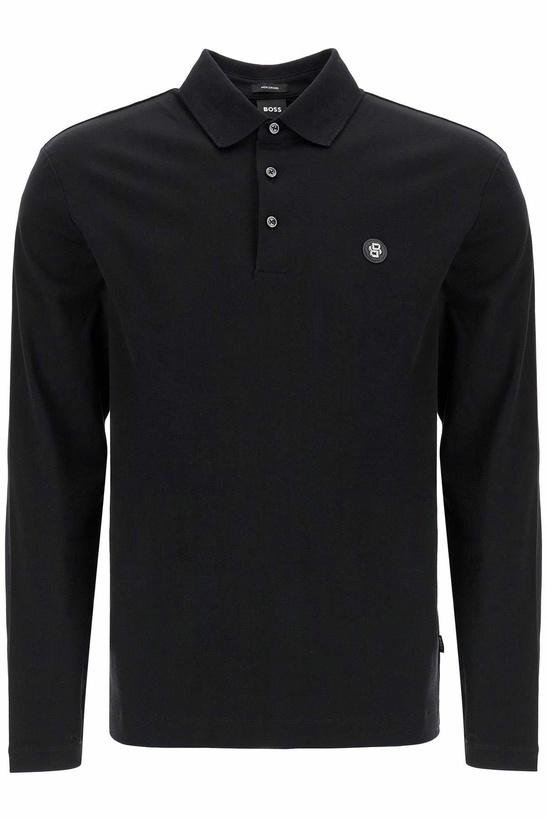 Photo: BOSS black long sleeve cotton polo Black