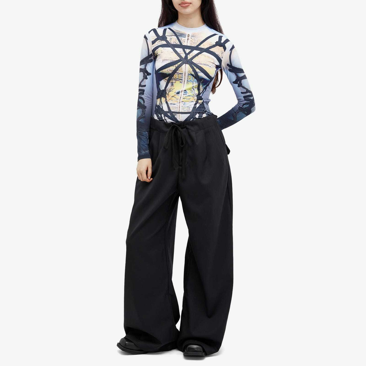 Y/Project Women's Bondage Print Long Sleeve Fitted Top in Blue/Black