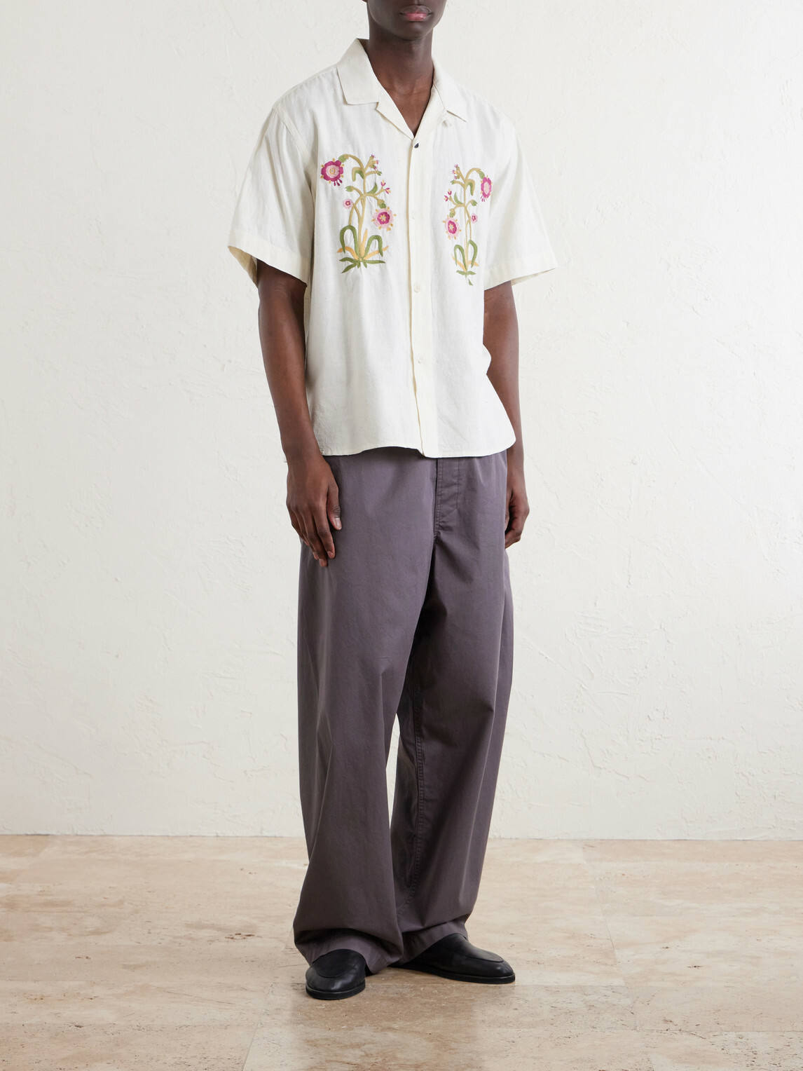 Kardo - Ronald Convertible-Collar Embroidered Cotton Shirt - Neutrals