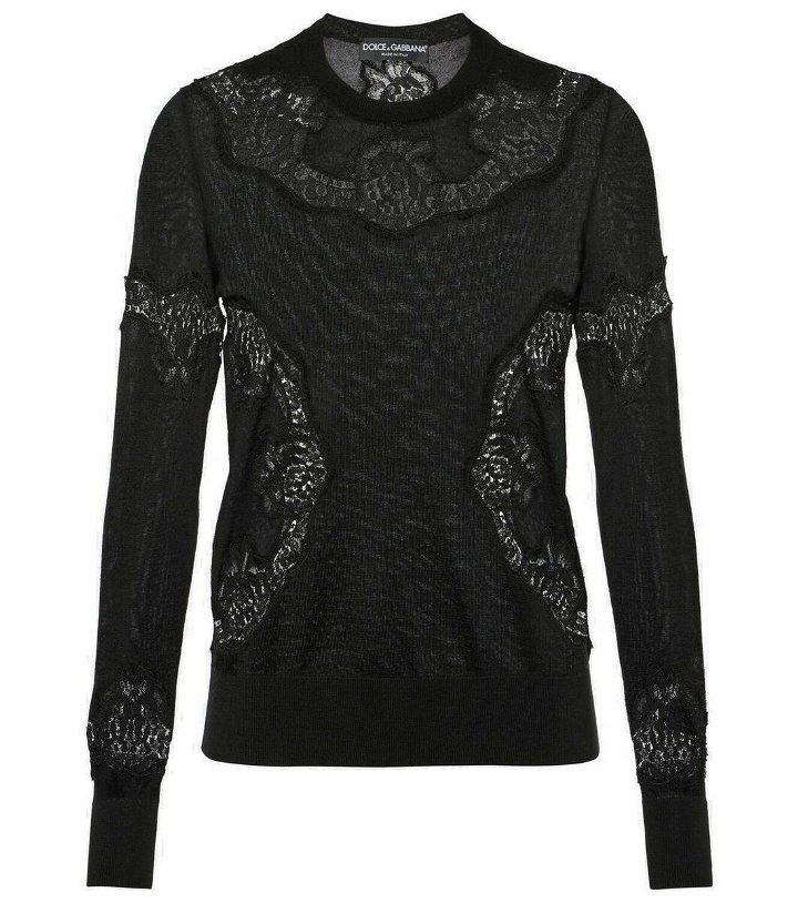Photo: Dolce&Gabbana Lace-trimmed cashmere-blend sweater