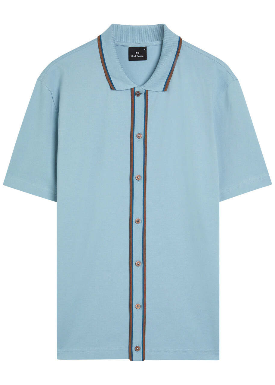 PS Paul Smith Striped-trim Piqué Stretch-cotton Shirt Light Blue