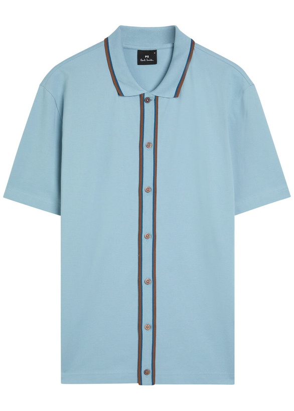 Photo: PS Paul Smith Striped-trim Piqué Stretch-cotton Shirt Light Blue