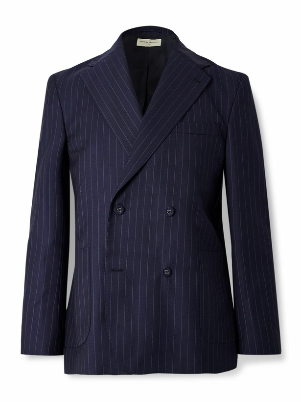 Photo: Officine Générale - Kane Double-Breasted Pinstriped Virgin Wool Blazer - Blue