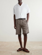 Oliver Spencer - Leaman Straight-Leg Pleated Checked Cotton-Blend Shorts - Brown