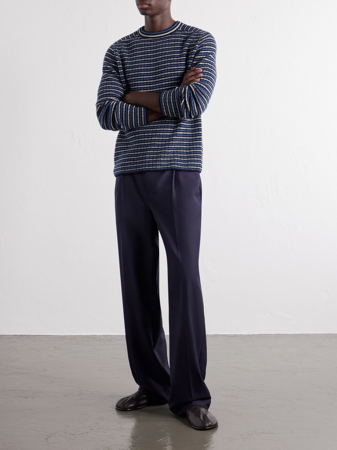 Auralee - Striped Ribbed Wool and Cashmere-Blend Sweater - Blue